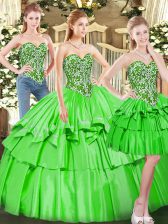 Dramatic Ball Gowns Tulle Sweetheart Sleeveless Beading and Ruffled Layers Floor Length Lace Up 15 Quinceanera Dress