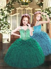  Organza Sleeveless Floor Length High School Pageant Dress and Beading and Ruffles