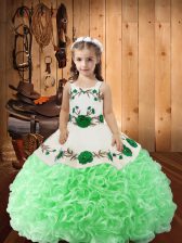 High End Sleeveless Lace Up Floor Length Embroidery and Ruffles Little Girl Pageant Dress