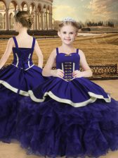 Trendy Purple Straps Neckline Beading and Ruffles Girls Pageant Dresses Sleeveless Lace Up