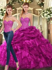 Unique Sweetheart Sleeveless Organza Vestidos de Quinceanera Beading and Ruffles Lace Up