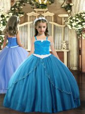  Tulle Sleeveless Kids Pageant Dress Sweep Train and Appliques