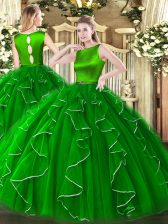 New Style Green Sleeveless Ruffles Floor Length Quinceanera Gown