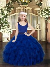  Beading and Ruffles Pageant Gowns For Girls Royal Blue Zipper Sleeveless Floor Length