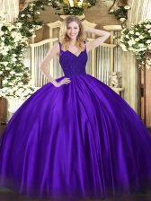  Purple V-neck Zipper Beading Sweet 16 Quinceanera Dress Sleeveless