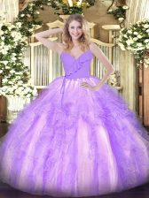  Ruffles Quinceanera Gown Lavender Zipper Sleeveless Floor Length
