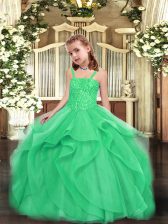 Popular Turquoise Straps Neckline Beading and Ruffles Kids Pageant Dress Sleeveless Lace Up
