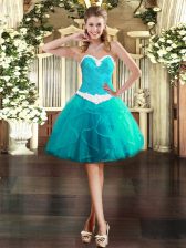  Aqua Blue Lace Up Sweetheart Appliques and Ruffles Homecoming Dress Tulle Sleeveless