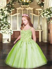  Yellow Green Sleeveless Floor Length Appliques Lace Up Pageant Dress Womens