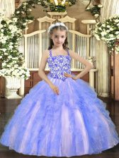 Glorious Straps Sleeveless Tulle Girls Pageant Dresses Beading and Ruffles Lace Up