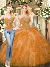  Orange Red Two Pieces Organza Sweetheart Sleeveless Beading and Ruffles Floor Length Lace Up Vestidos de Quinceanera