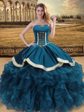 Comfortable Floor Length Teal Quinceanera Gown Organza Sleeveless Beading and Ruffles