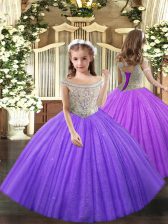 Modern Floor Length Lavender High School Pageant Dress Straps Sleeveless Lace Up