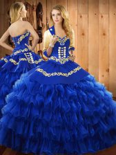  Blue Sweetheart Lace Up Embroidery and Ruffled Layers Sweet 16 Quinceanera Dress Sleeveless