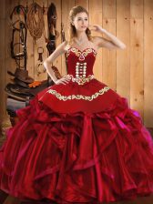 Ideal Sleeveless Embroidery and Ruffles Lace Up Sweet 16 Dress