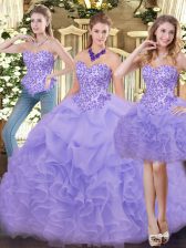  Organza Sleeveless Floor Length Quinceanera Dress and Appliques and Ruffles