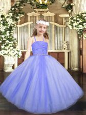  Lavender Zipper Straps Beading and Lace Little Girl Pageant Dress Tulle Sleeveless