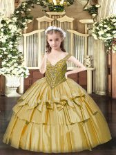 Elegant Sleeveless Beading and Ruffled Layers Lace Up High School Pageant Dress