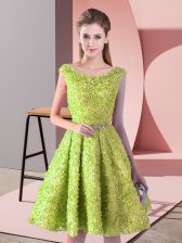 Extravagant Yellow Green Prom Dresses Prom and Party with Belt Scoop Sleeveless Lace Up