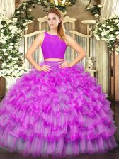 Top Selling Fuchsia Sleeveless Tulle Zipper 15th Birthday Dress for Military Ball and Sweet 16 and Quinceanera