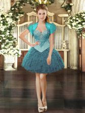  Mini Length Ball Gowns Sleeveless Teal Homecoming Dress Lace Up