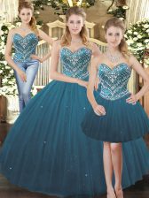  Floor Length Ball Gowns Sleeveless Teal Quinceanera Dresses Lace Up