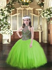 Eye-catching Halter Top Neckline Beading Pageant Dress for Teens Sleeveless Lace Up