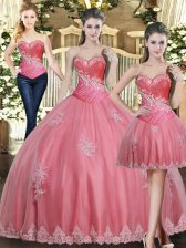 Colorful Tulle Sleeveless Floor Length Vestidos de Quinceanera and Beading and Appliques
