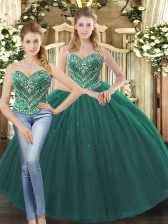 Graceful Two Pieces 15th Birthday Dress Dark Green Sweetheart Tulle Sleeveless Floor Length Lace Up