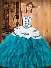 Admirable Sleeveless Lace Up Floor Length Embroidery and Ruffles Quince Ball Gowns
