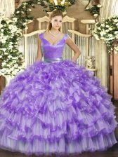  Lavender Sleeveless Floor Length Ruffled Layers Zipper Quinceanera Dress