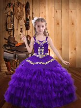  Eggplant Purple Sleeveless Beading and Embroidery and Ruffled Layers Floor Length Pageant Dress Wholesale