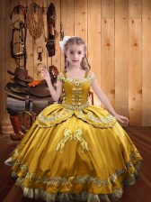 Latest Gold Sleeveless Satin Lace Up Kids Pageant Dress for Sweet 16 and Quinceanera
