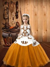 Adorable Floor Length Orange Custom Made Pageant Dress Organza Sleeveless Embroidery