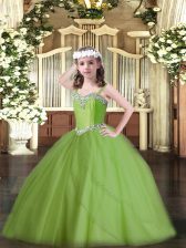 Fancy Ball Gowns Sleeveless Kids Pageant Dress Sweep Train Lace Up