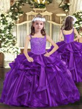 Fantastic Eggplant Purple and Purple Lace Up Pageant Gowns For Girls Beading Sleeveless Floor Length