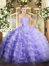  Sweetheart Sleeveless Organza Quinceanera Dress Beading and Ruffled Layers Lace Up