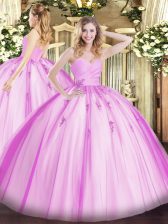 Tulle Sweetheart Sleeveless Lace Up Beading and Appliques Ball Gown Prom Dress in Lilac