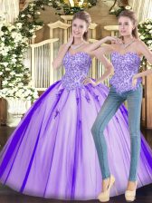 Designer Beading Sweet 16 Dress Lavender Lace Up Sleeveless Floor Length