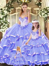 Fashion Lavender Sleeveless Floor Length Beading and Ruffled Layers Lace Up Quince Ball Gowns
