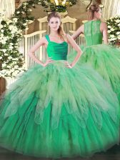 Adorable Multi-color Zipper Straps Ruffles 15th Birthday Dress Organza Sleeveless