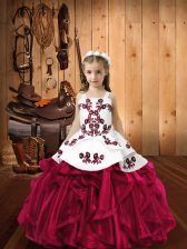 Excellent Embroidery and Ruffles Pageant Dress for Teens Fuchsia Lace Up Sleeveless Floor Length