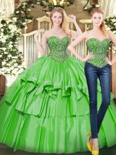 Customized Sweetheart Sleeveless Lace Up Vestidos de Quinceanera Green Organza