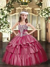 Gorgeous Straps Sleeveless Organza Pageant Gowns For Girls Appliques and Ruffled Layers Lace Up