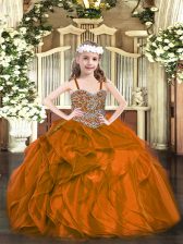 Custom Design Floor Length Lace Up Custom Made Pageant Dress Rust Red for Party and Quinceanera with Beading and Ruffles