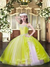  Yellow Ball Gowns Beading Little Girls Pageant Dress Lace Up Tulle Sleeveless Floor Length