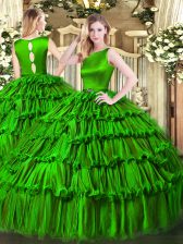 Popular Green Clasp Handle Vestidos de Quinceanera Ruffled Layers Sleeveless Floor Length