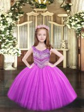 Latest Lilac Scoop Lace Up Beading Child Pageant Dress Sleeveless