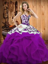 Superior Sleeveless Lace Up Floor Length Embroidery and Ruffles Sweet 16 Quinceanera Dress