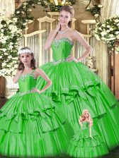  Green Lace Up Sweetheart Beading and Ruffled Layers Sweet 16 Quinceanera Dress Organza Sleeveless